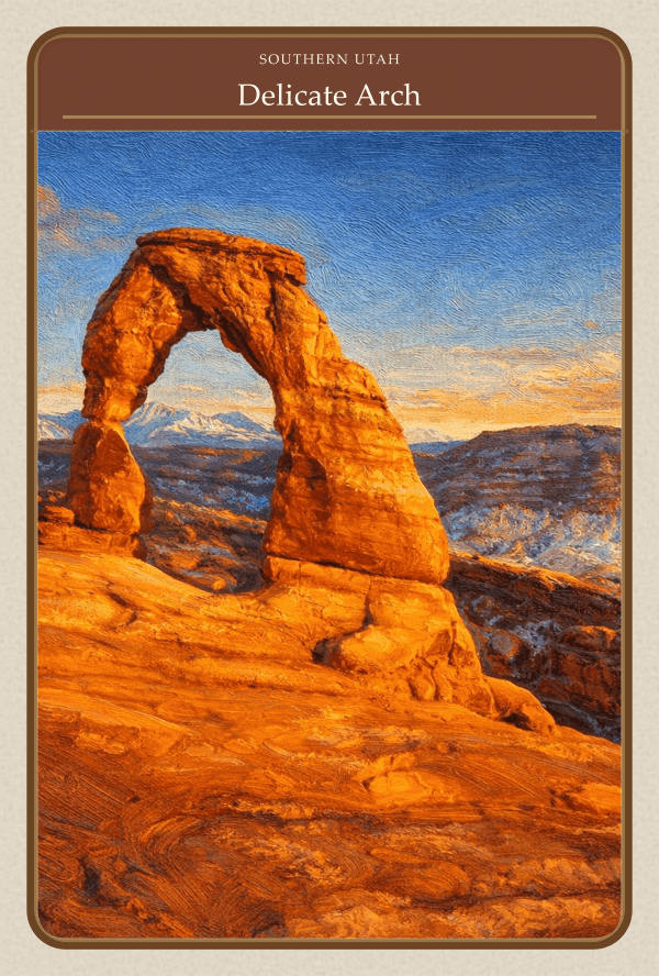 Delicate Arch trail card — full size 4×6"