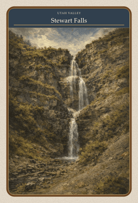 Stewart Falls trail card — compact 3×4.5"