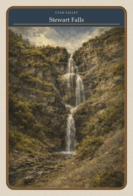 Stewart Falls trail card — compact 3×4.5"