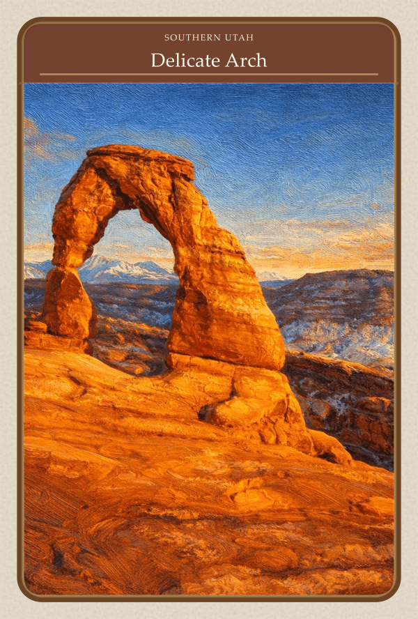 Delicate Arch trail card — full size 4×6"